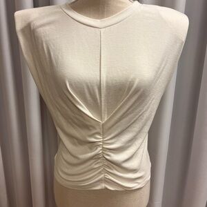Lush White Sleeveless Ruched Fitted Blouse